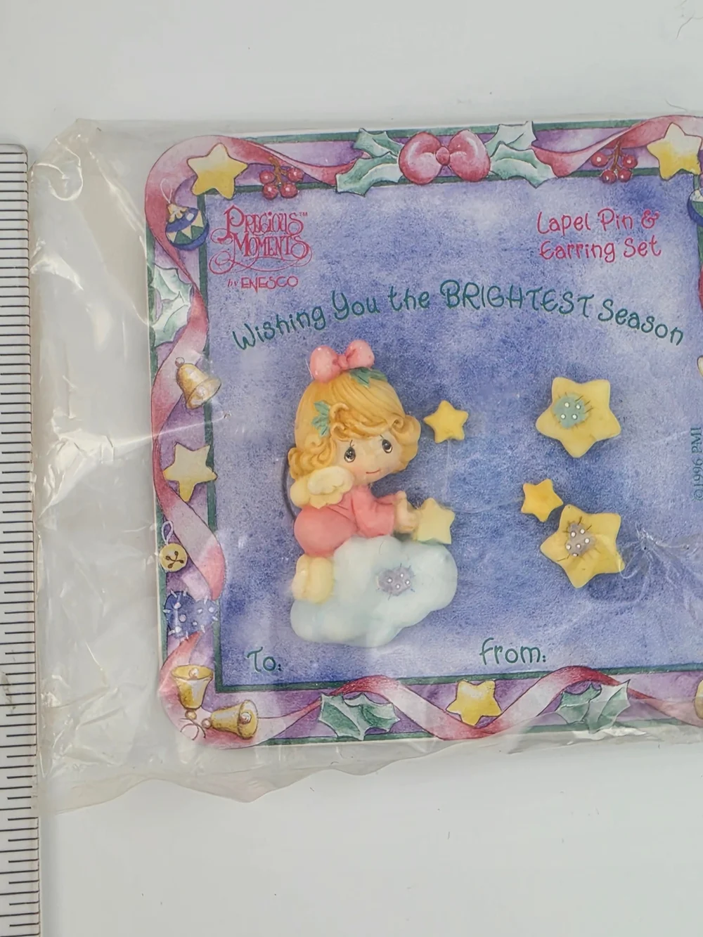 Enesco Precious Moments Pink & Cream Angel Brooch Pin and Star Earrings Set